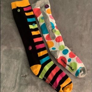 Little Miss Matched fun Girls print colorful knee socks with buttons one size